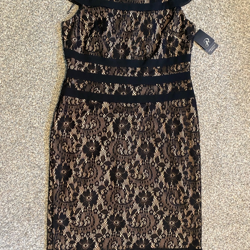 Adrianna Papell Black Lace Midi Dress